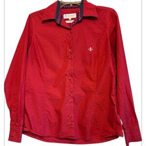 Vintage Dudalina Red With Navy Trim Button Blouse Size 42 (10-12)